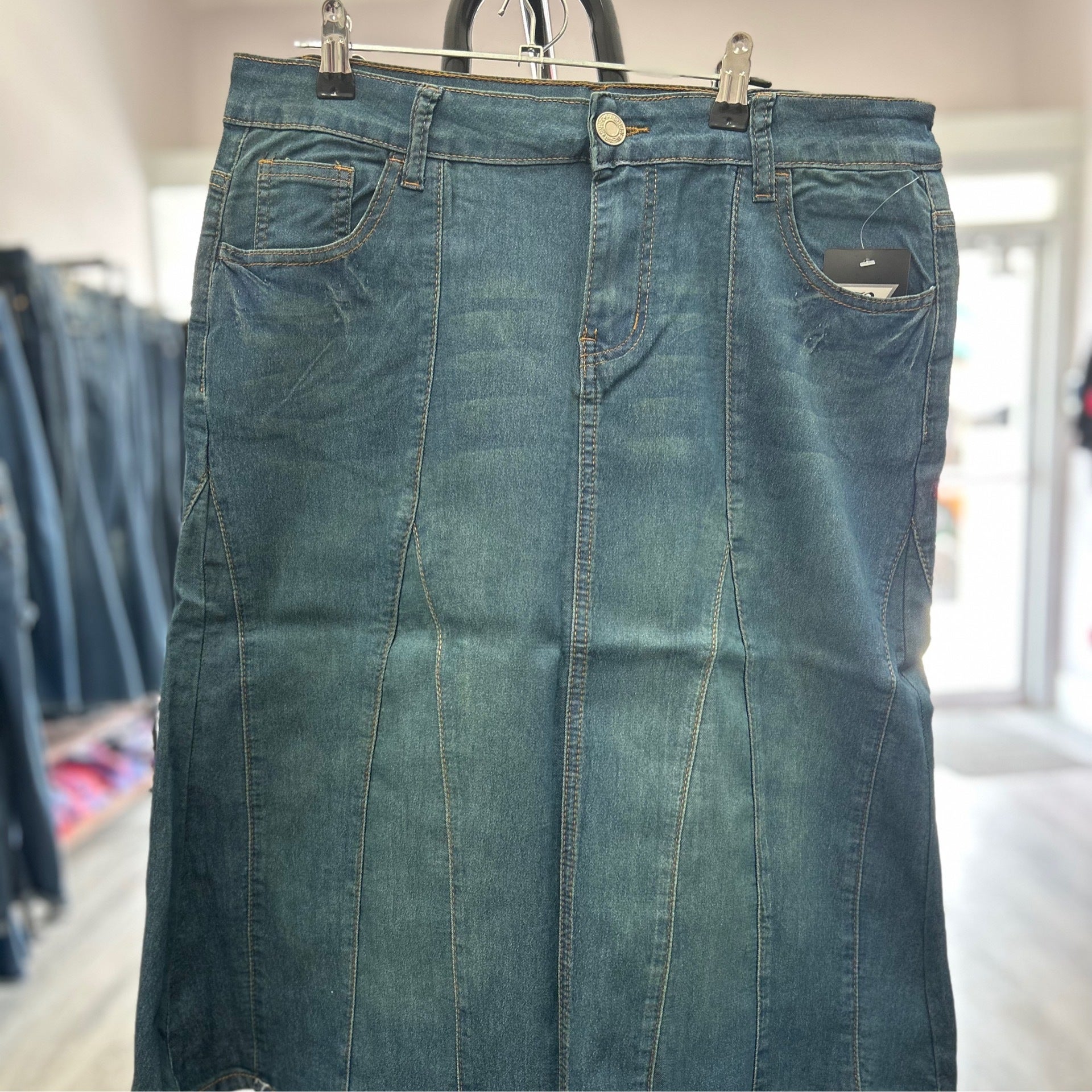 Mid calf denim store skirt